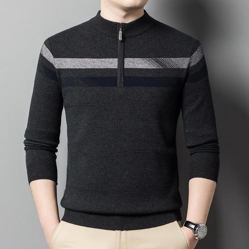 Young and Middle-aged Men's Spring and Autumn New Long-sleeved Half-zip Sweaters Slim and Handsome Bottoming Shirts Autumn and Winter Sweaters
