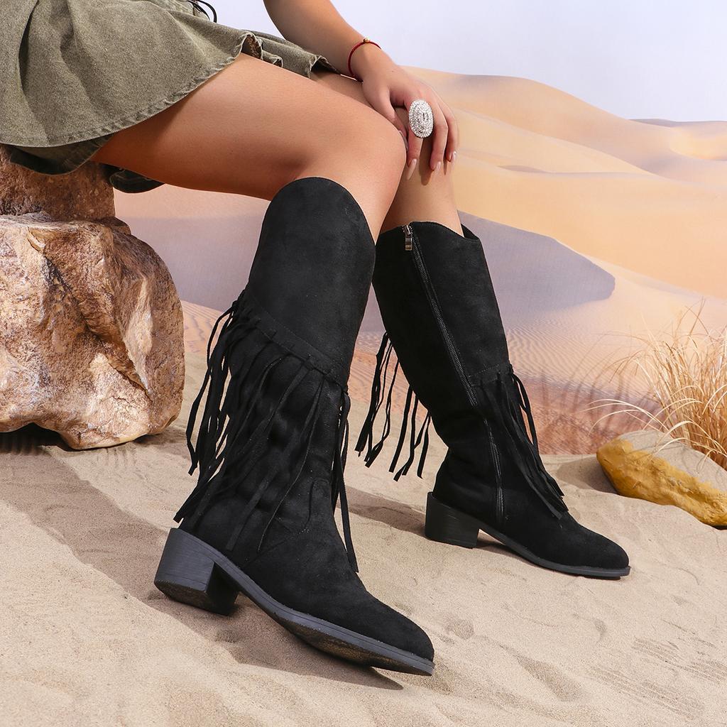 Женские сапоги, модные высококачественные сапоги до колена, женские современные сапоги с кисточками, сексуальные однотонные туфли с острым носком для женщин, Botas De Mujer
