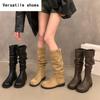 Winter Women Western Cowgirl Boots Fashion Slip On Long Booties Designer Square Low Heels Botas De Mujer