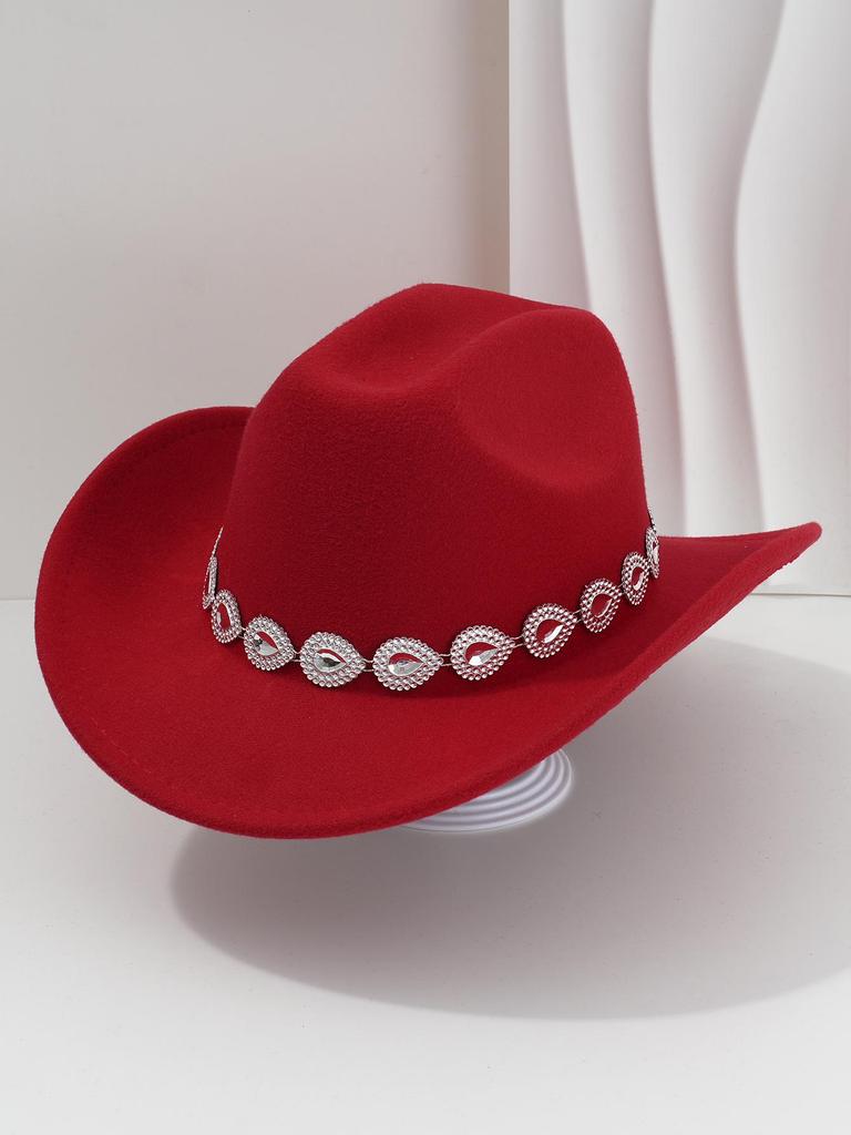 Women's Western Cowboy Hat with Teardrop Gem Embellishment - Vintage Jazz Party Hat.