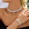 European & American Luxury Triple-Row Diamond-Studded Choker Necklace & Bracelet Set for Women