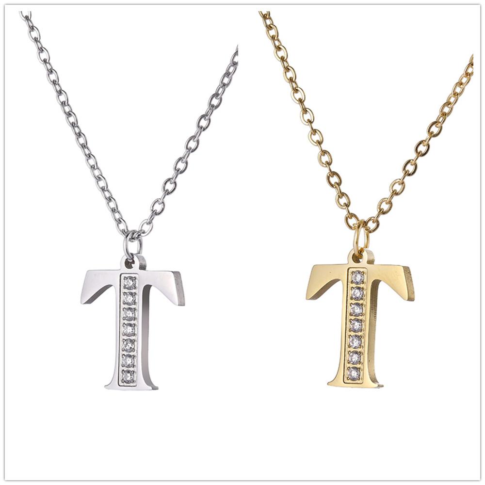 Women Clear Zircon 26 Letters Pendant Necklace Stainless Steel Gold A-Z Alphabet Choker Initial Necklaces Jewelry