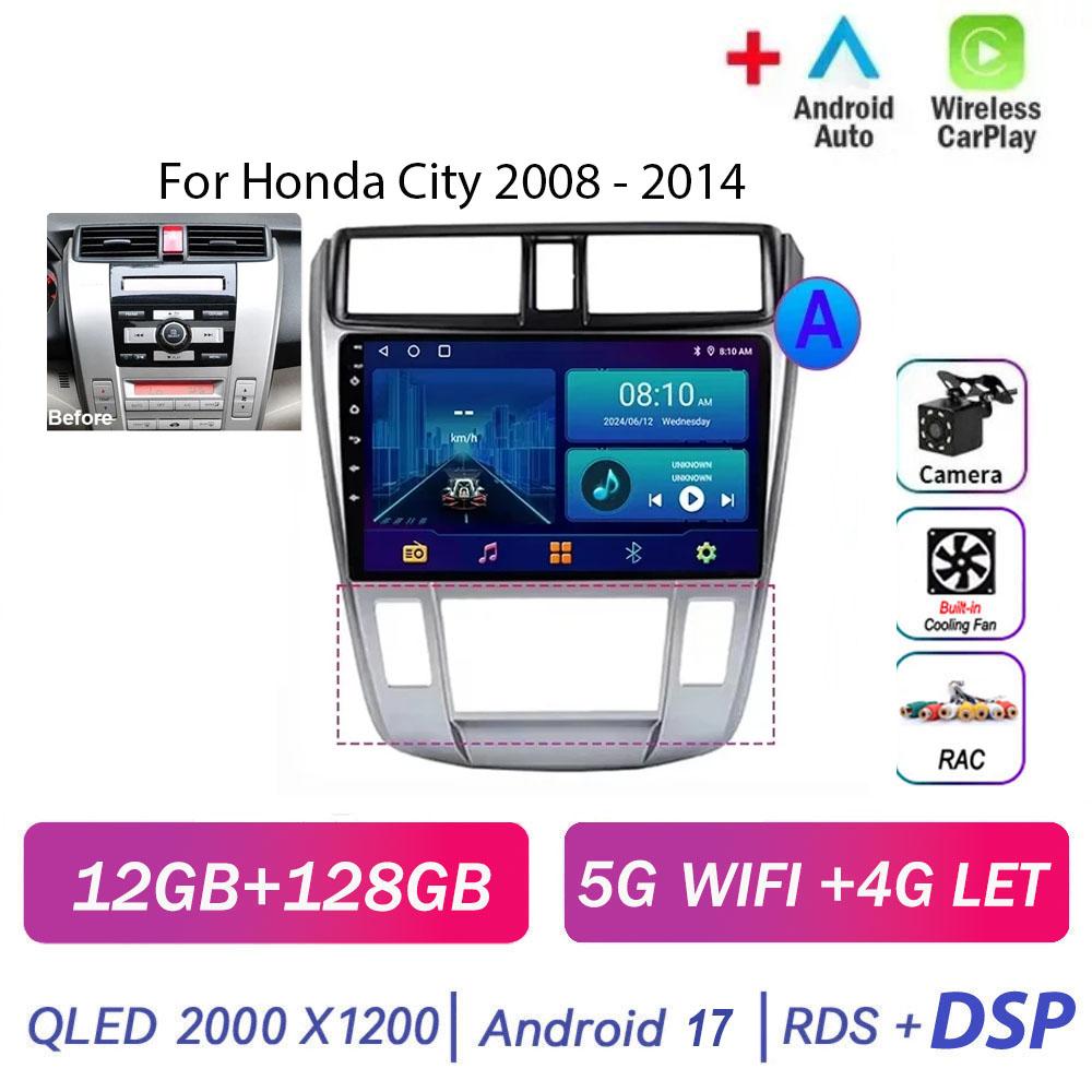 Autoradio multimédia Android 17 pour Honda City 2008-2014, lecteur vidéo, navigation GPS, 8 cœurs, écran tactile, Bluetooth, RDS