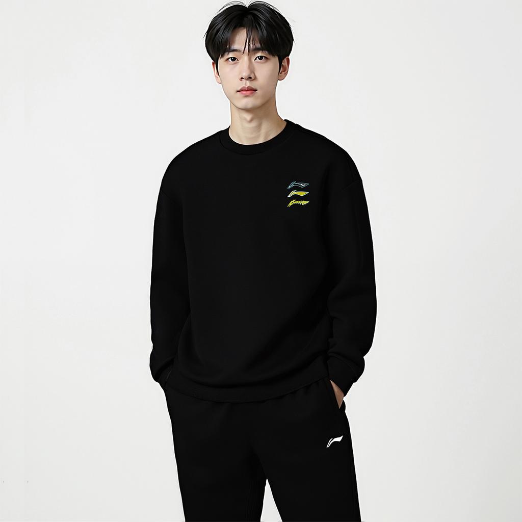 Li Ning Sweatshirts Unisex Black Crew Neck Thickened Regular AWDVH01-1