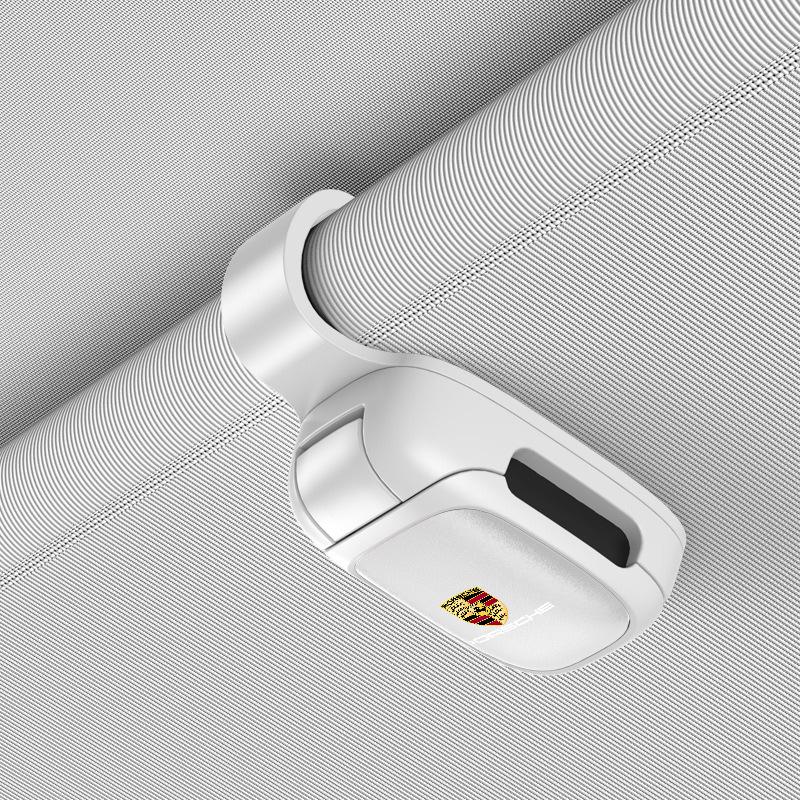 AIHQR1 Car Sun Visor Glasses Holder Sunglasses Case Eyeglasses Clip For Porsche Cayenne Panamera Macan Boxster Cayman 718 911 Sticker