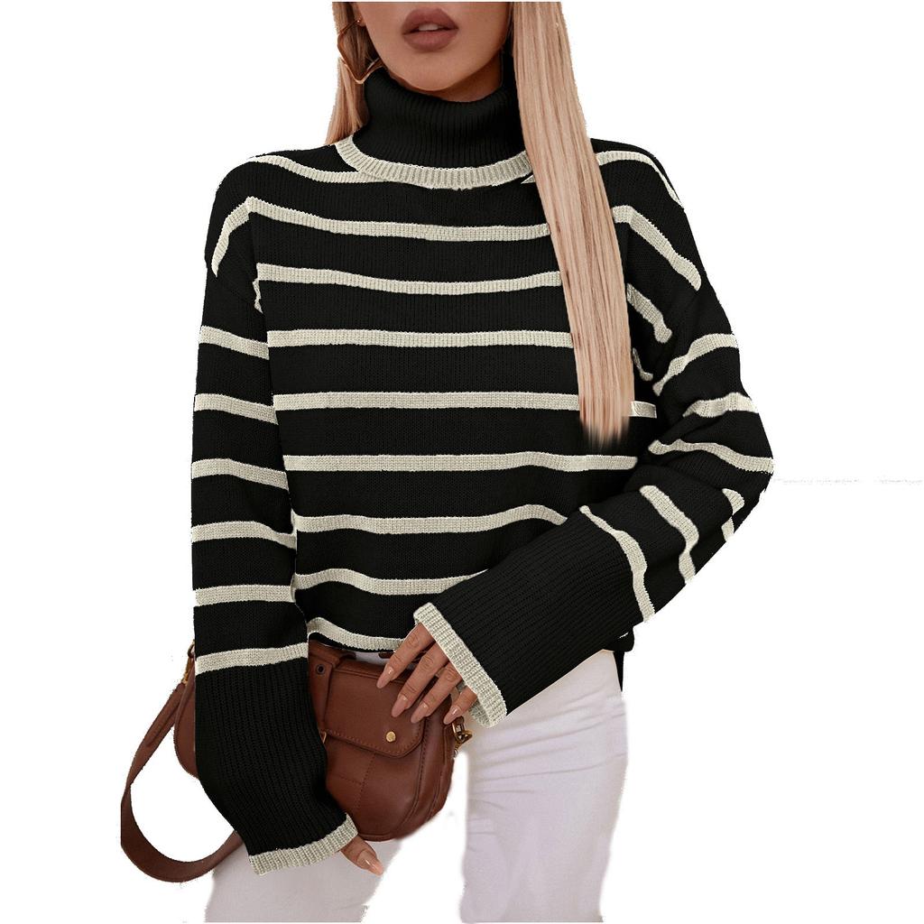 Женский модный трикотажный полосатый свитер с лацканами