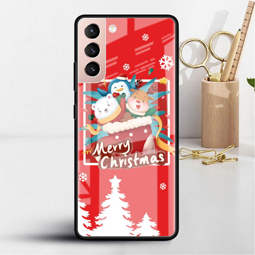 Рождественский мультяшный снеговик стеклянный чехол для Samsung Galaxy S22 S20 FE S21 Plus чехол для телефона S10 5G S9 Note 20 Ultra 10 Lite оболочка