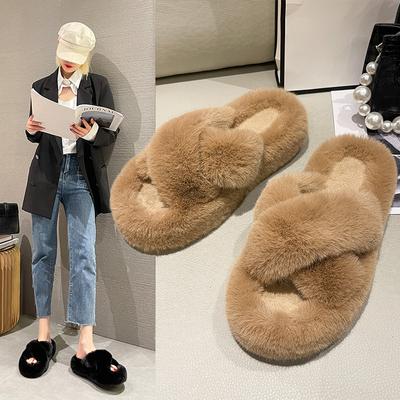 Новая корейская версия милых плюшевых тапочек женские 2025 зимняя носка теплые толстая подошва домашние комнатные плюшевые тапочки