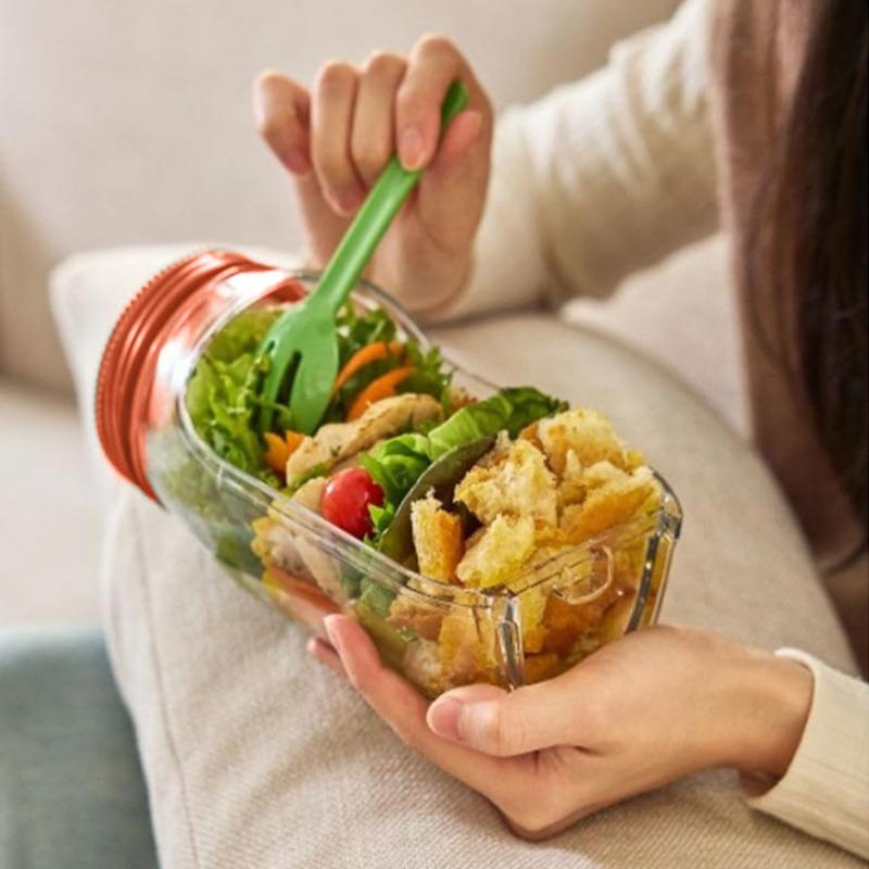 Банка для салата с вилкой, контейнер для салата Mason Jar с боковым отверстием, контейнер для салата с вилкой, миска для заправки, отделения для соуса