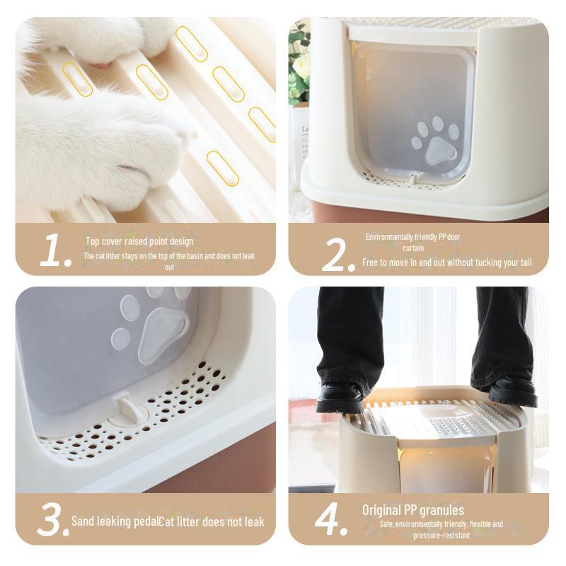 Закрытый лоток для кошачьего туалета увеличенного размера, с защитой от брызг, с верхним входом и выходом, с защитой от выноса, с дезодорантом.
