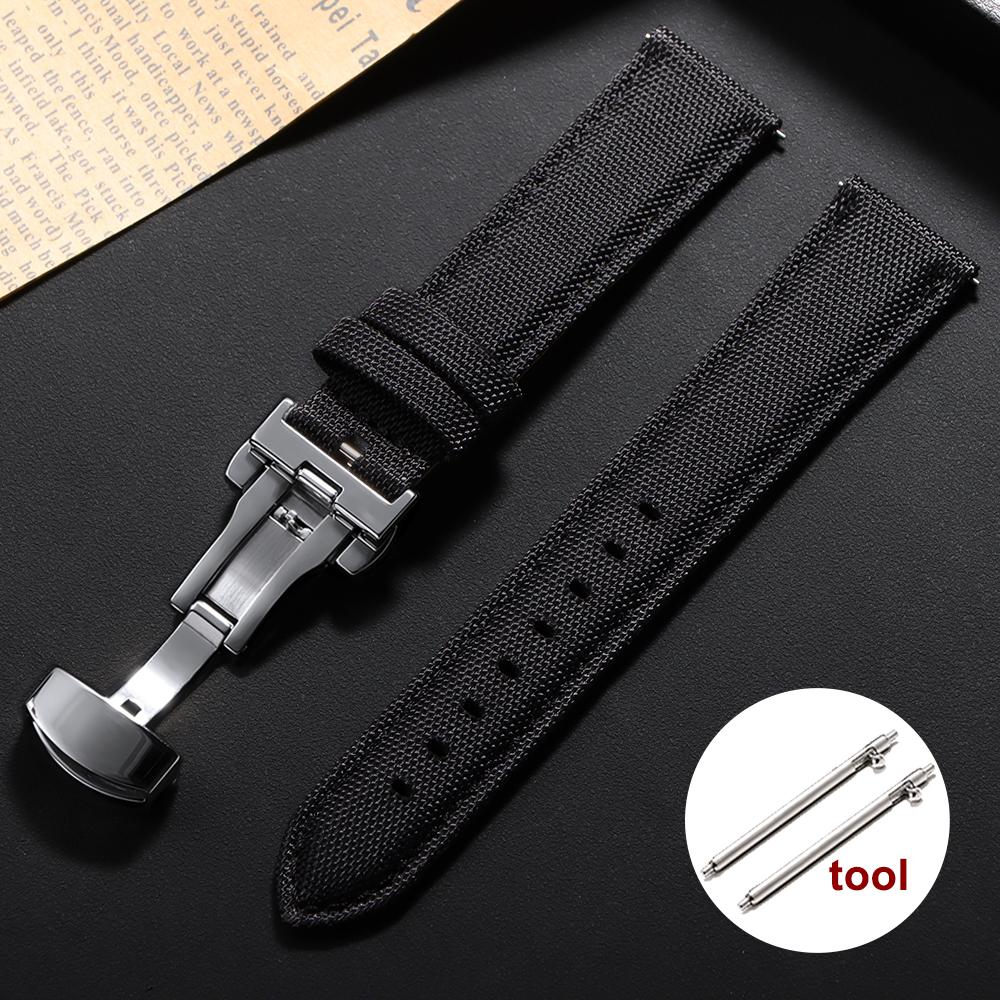 Sailcloth Watch Strap 20mm 22mm for Omega Business Butterfly Buckle Nylon Waterproof Watchband Men Women Quick Release Bracelet