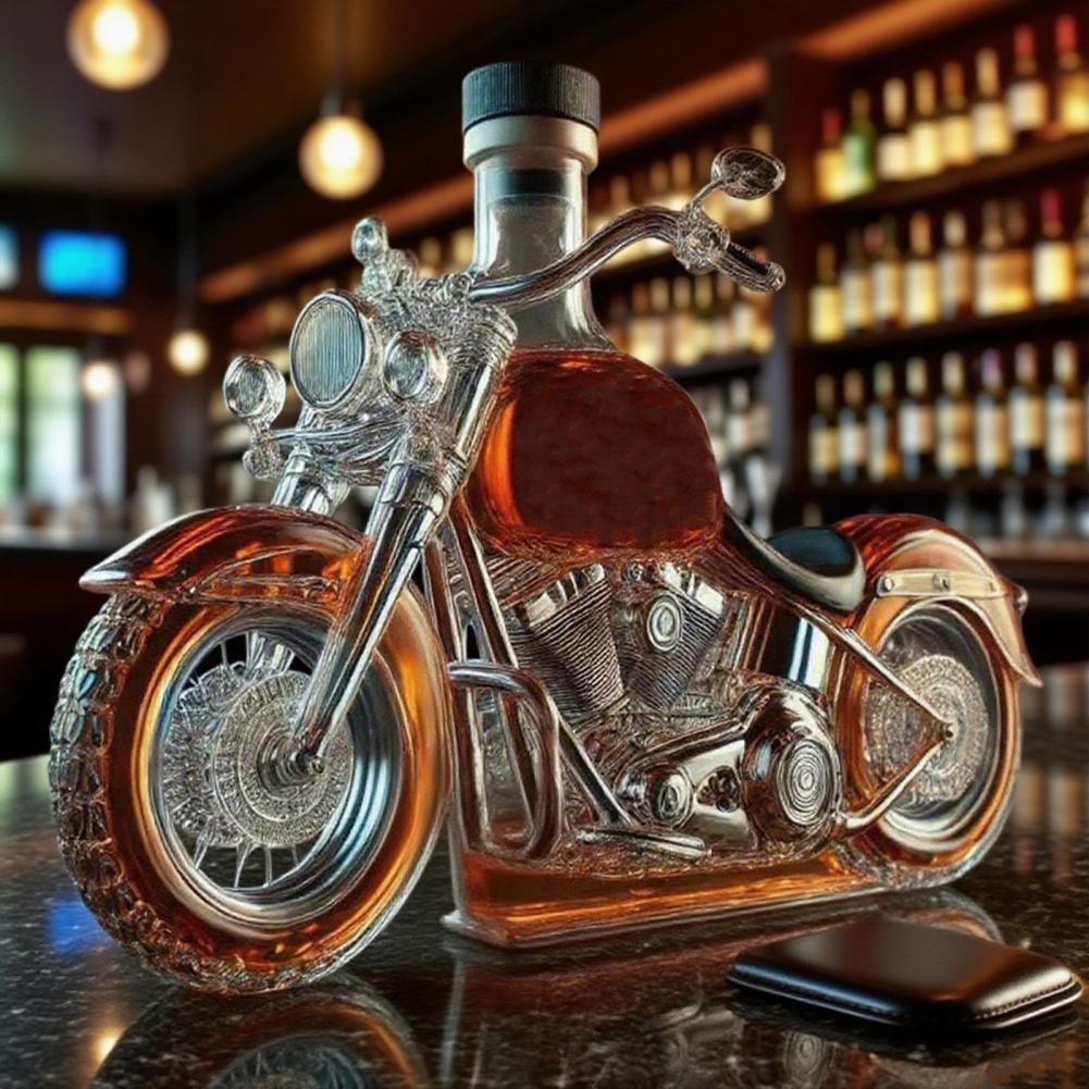 Collectible Chopper Style Whiskey Decanter, Handcrafted Glass Liquor Bottle for Man Cave & Motorcycle Enthusiasts