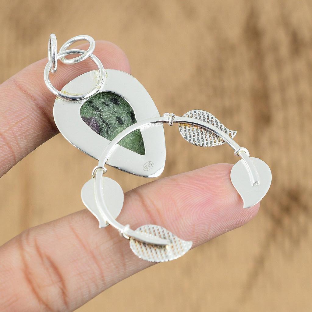 Natural Ruby Zoisite Gemstone Jewelry 925 Sterling Silver Pendant For Girls