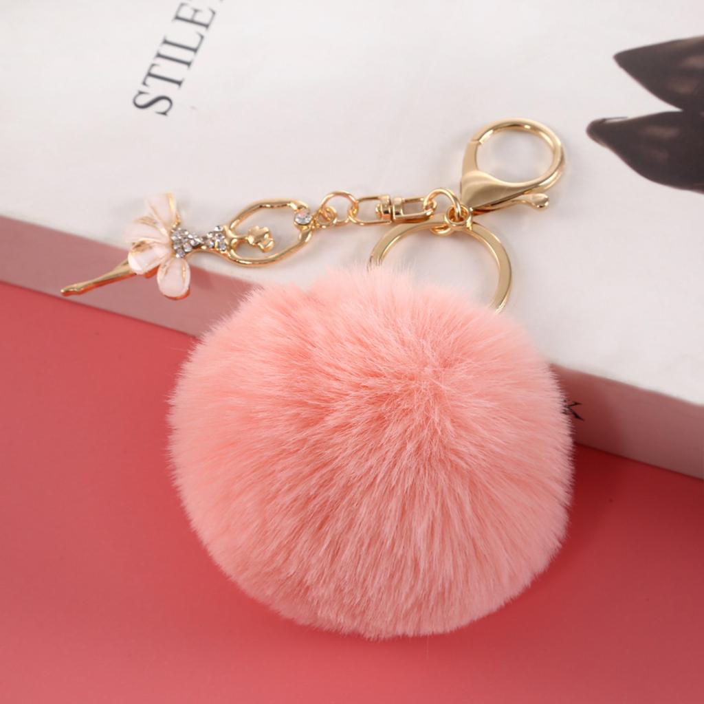 Faux Pom-Pom Keyring Adorable Rhinestone Angel Car Key Charm Women's Handbag Faux Pendant