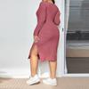 Large Size Long Sleeved Square Neck Slit Knitted Long Dress For Women