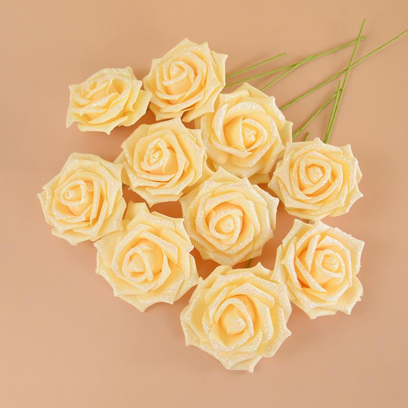 10/20 шт. искусственных розовых цветов со стеблем из пенопласта, блестящий искусственный цветочный букет, свадебные украшения для вечеринки, украшения для дома и сада