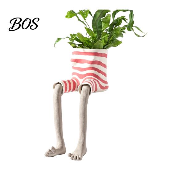 Creative Housewarming Present Cute Leggy Planter, Sitting Human Resin Planter with Legs, Shelf Sitter Plant Holder Pot for Succulents Cacti