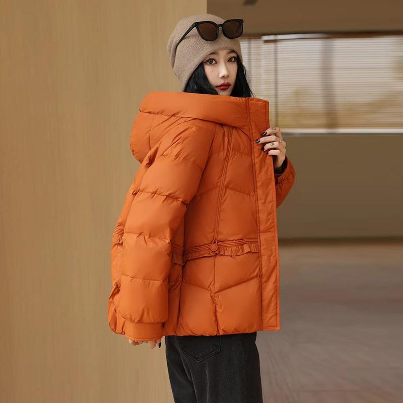 Утолщенный пуховик с капюшоном женский зимняя мода 2024 года с грибковым краем, свободный, большой размер, белый пуховик на утином пуху прилив