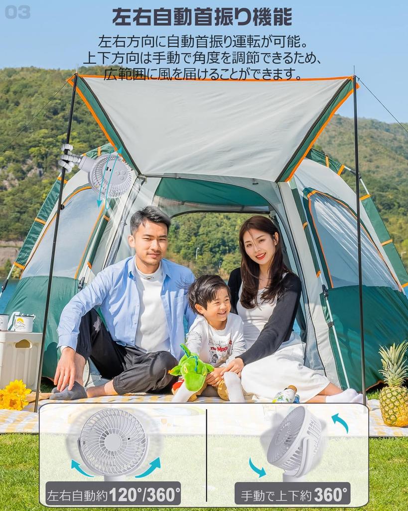 Левое и правое автоматическое вращение Перезаряжаемый USB портативный с пультом выкл 3 скорости ветра ритм LED тепло на открытом воздухе бедствие белый [360° & 10000 мАч] вентилятор,