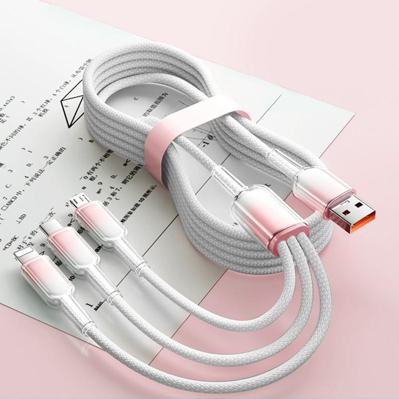 Кристаллический градиентный плетеный кабель для зарядки 3-в-1 для Huawei, Apple и Android.