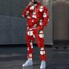 Мужские зимние рождественские принты с длинным рукавом толстовки с капюшоном толстовка брюки костюм