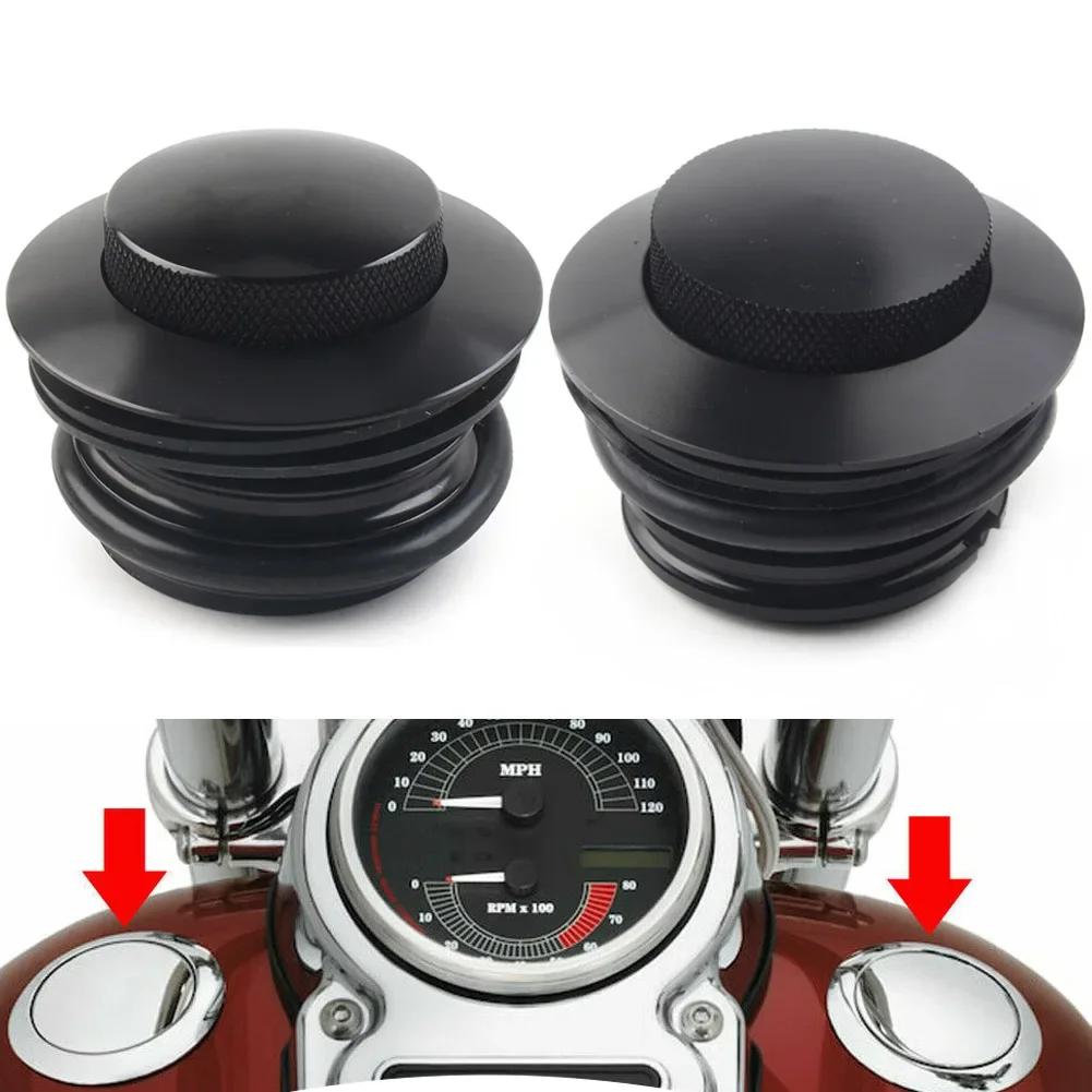 Motorcycle Left+Right Thread Flush Pop Up Gas Cap Vented Fuel Tank Cover For Harley Davidson Road King Softail Dyna