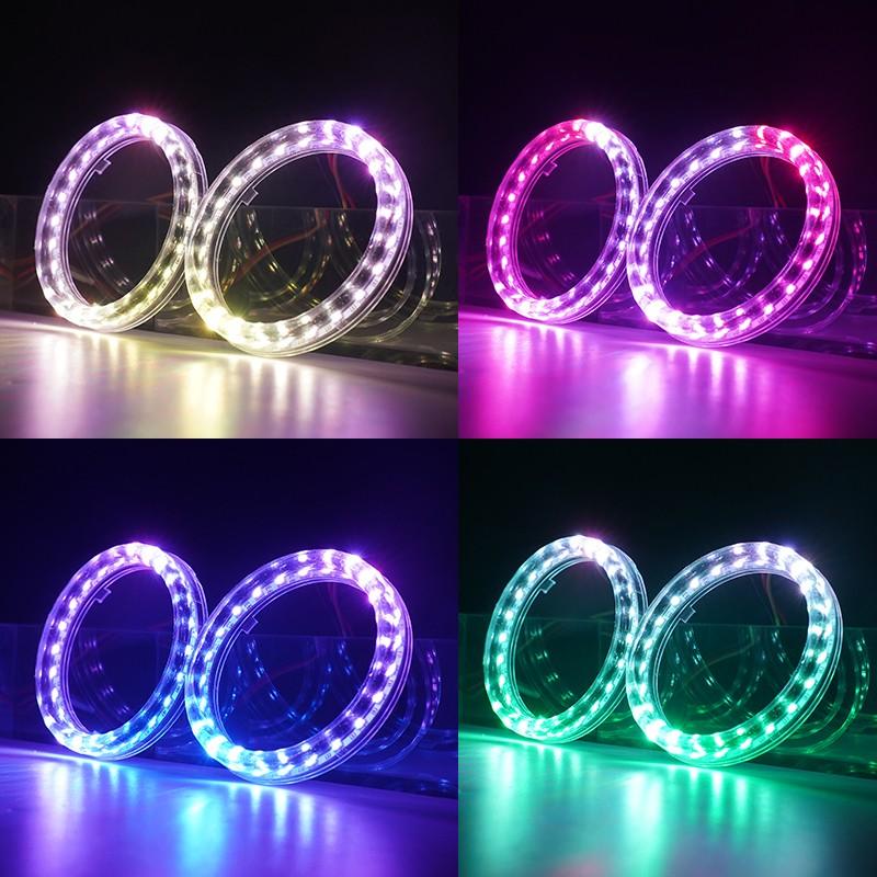 Левая + Правая RGB 80MM Светодиодные Ангельские Глаза Кольца Гало Управление через Приложение Фара Дневные Ходовые Огни