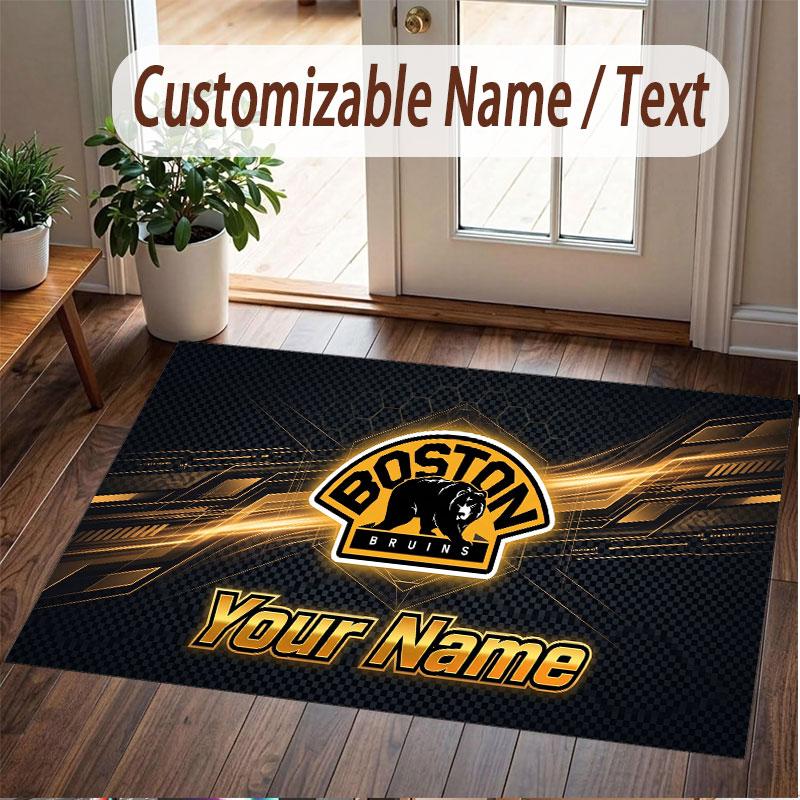 Индивидуальный ковер с принтом узора Boston Bruins, именем и текстом, мягкий, нескользящий напольный ковер для домашнего интерьера