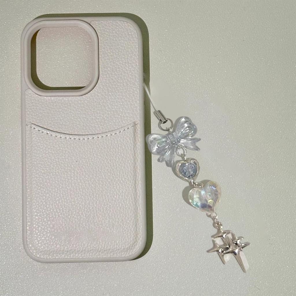 Bowknot Pendant Phone Chain Strap Flower Charm Beaded Keychain Phone Lanyard Acrylic Keyring Bag Ornament Jewelry Gift