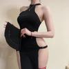 Ажурный аниме косплей костюм женский эротический на Хэллоуин демон косплей ПУ кожаное нижнее белье вышивка принт ципао длинное платье