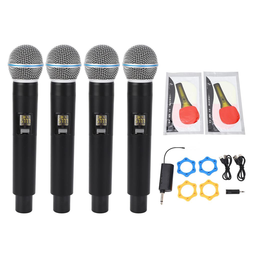 Wireless Microphone Set 164ft Range VHF Band 4 Cordless Handheld Dynamic Mic for Stage Recording