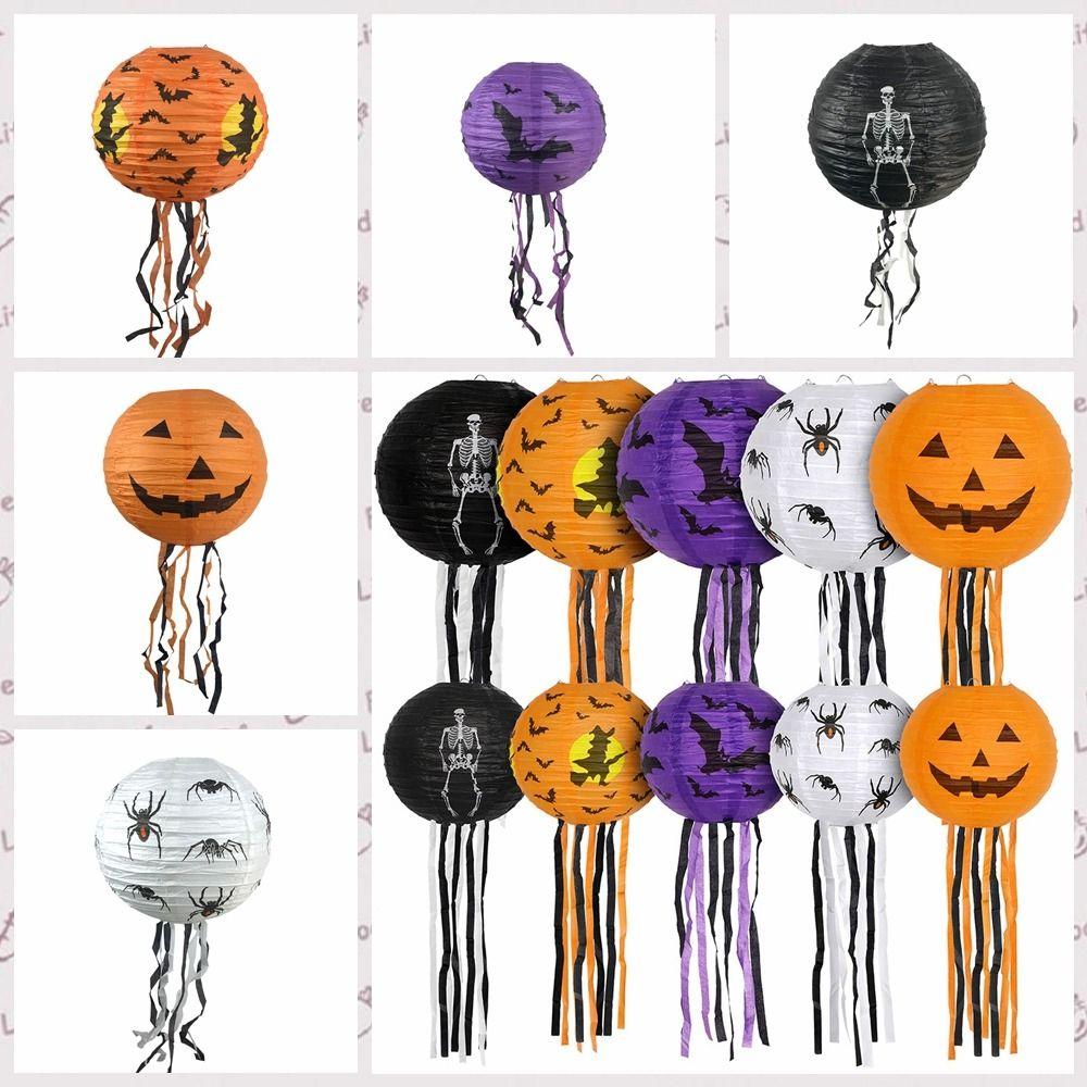 Skeleton Hangingn Tassels Lantern Pumpkin Halloween Paper Lanterns Festival Props