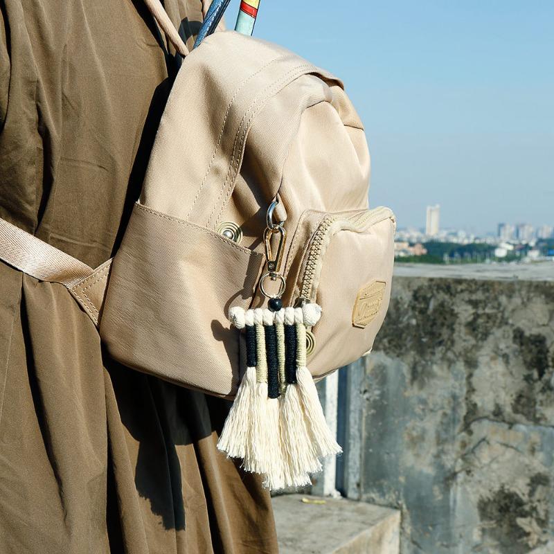 Nordic Style Hand Woven Rainbow Bag Keychain Bohemian Tassels European and American INS Key Accessories Pendant