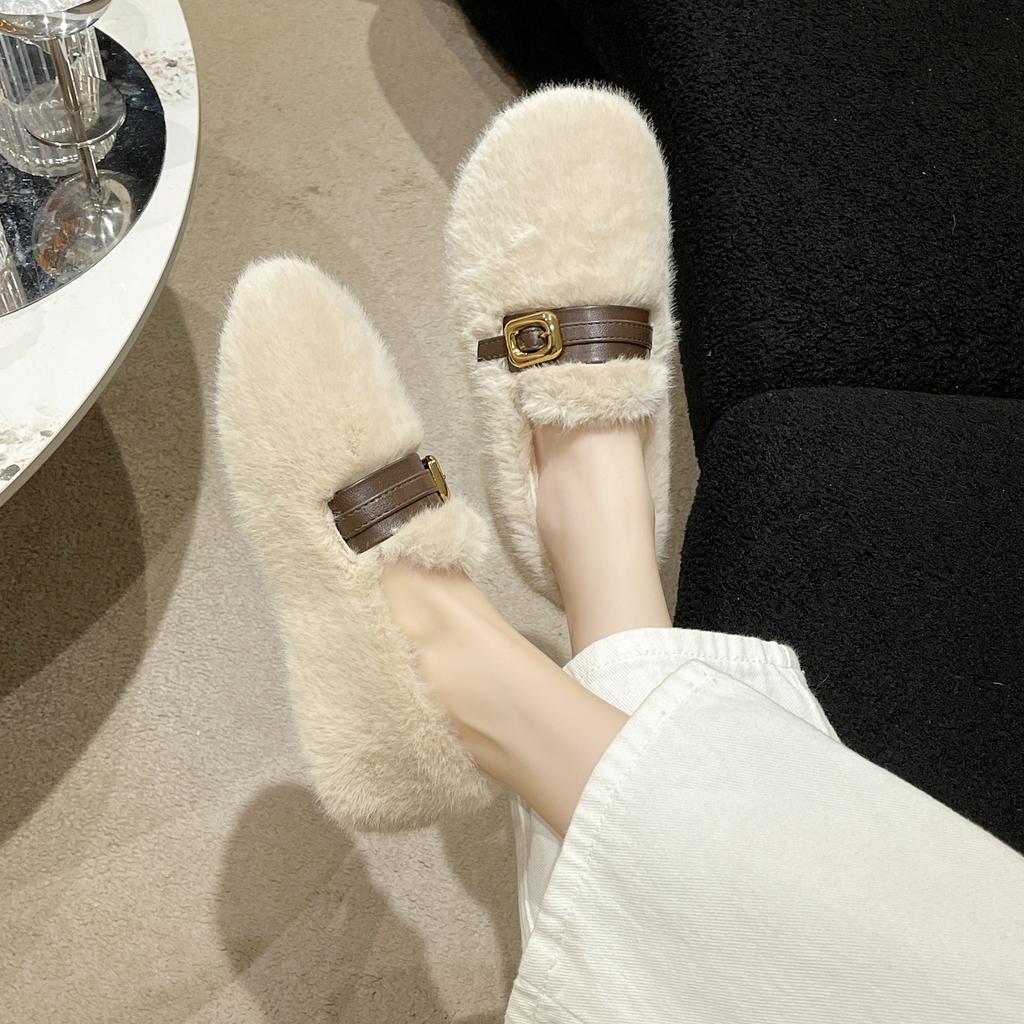 Осенние и зимние бархатные туфли Doudou маленького размера из хлопка, женские туфли, чтобы сохранить тепло, пушистые туфли на толстой подошве, женские мягкие подошвы легко носить, пух