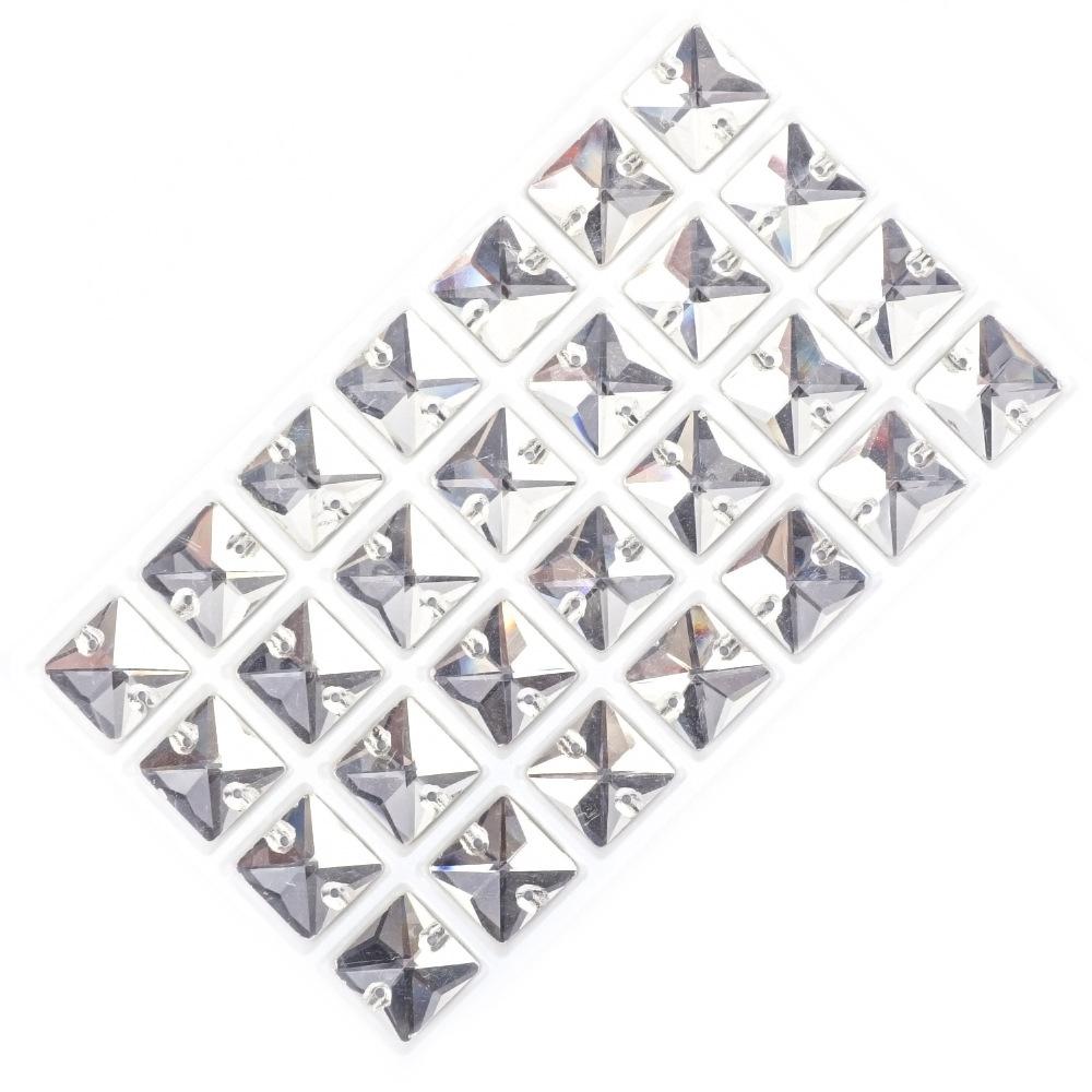 Квадратное Плоское Дно Двойное Отверстие Стекло Пришитое Вручную Белый АБ Дрилл, Высокий Блеск Свадебное Стекло Пришитый Вручную Дрилл DIY Ювелирные Аксессуары