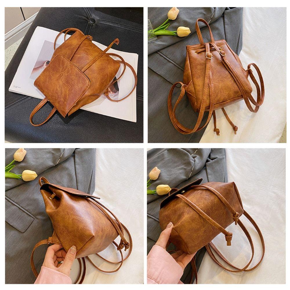 Brown Solid Color Shoulder Bag PU Retro Backpack Simple PU Backpack  Gift