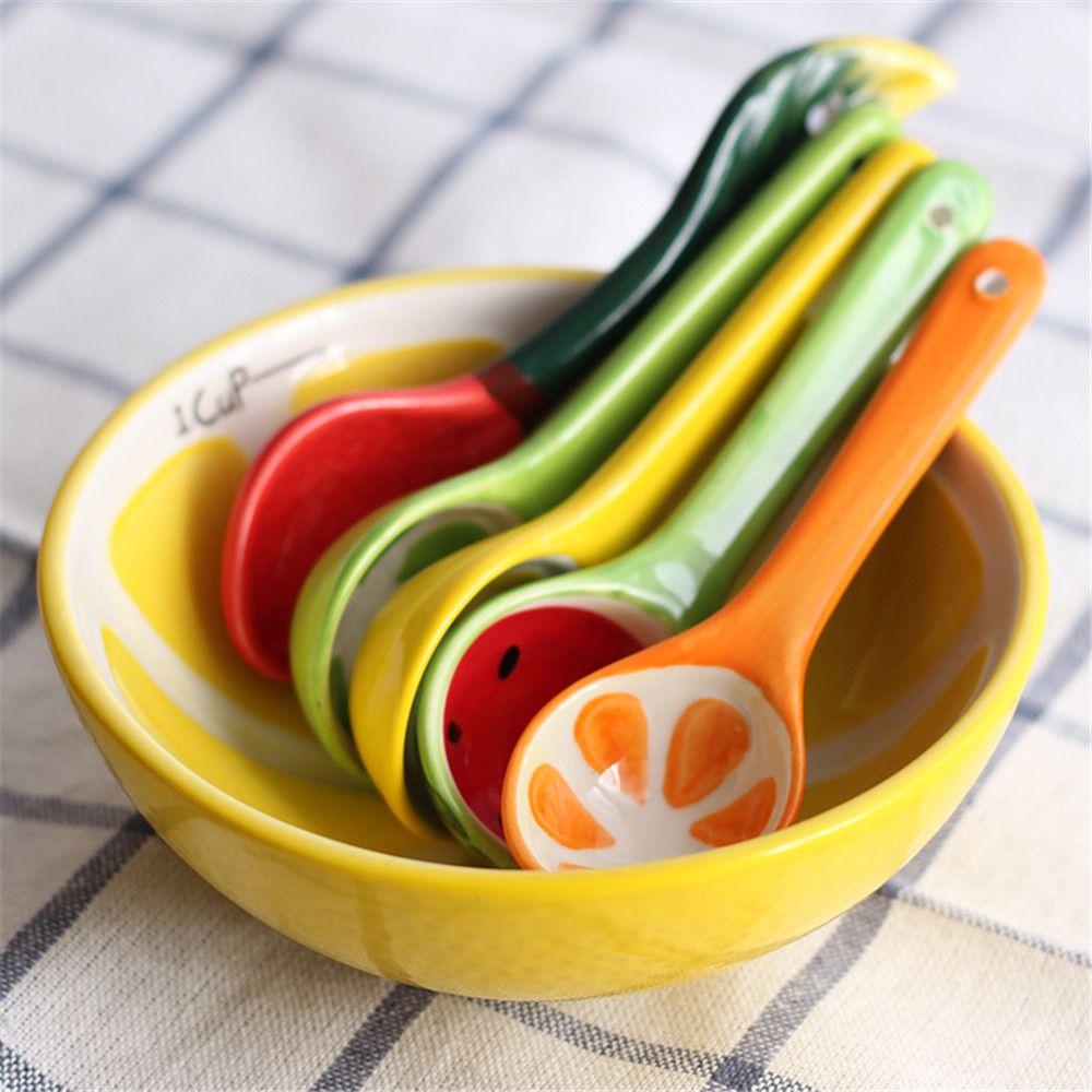 Cute Ceramic Coffee Spoons Spoon Cartoon Fruit Shape Teaspoons