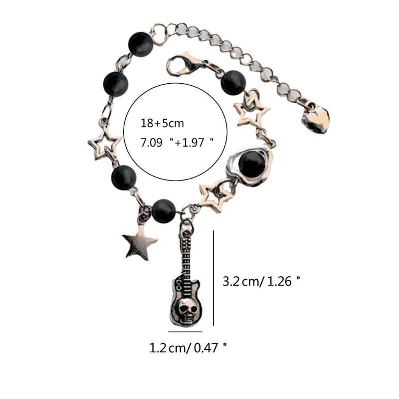 Стильный браслет на руку с сердечками, звездами и черепами, модная цепочка на запястье из бусин, ювелирный шарм для меломанов и законодателей моды