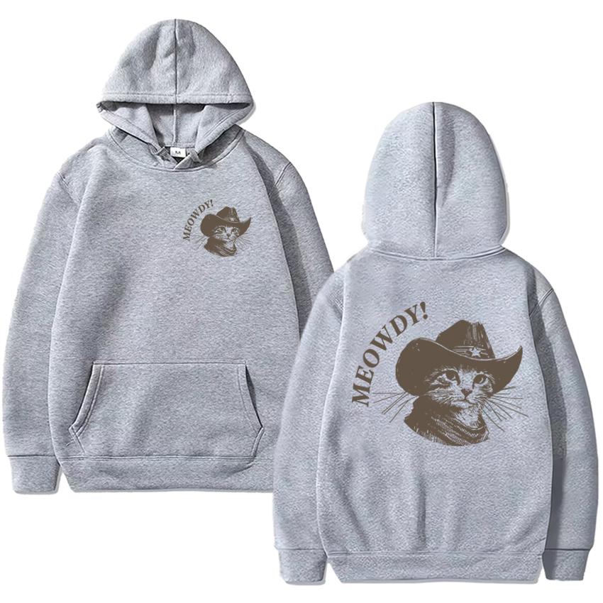 2025 New in Cowboy Cat vintage printed Hoodies Men women harajuku Casual Sweatshirt Unisex Fleece Long sleeve White pullovers