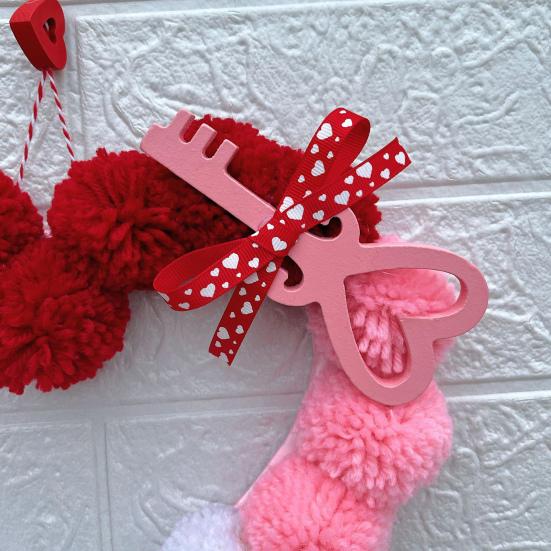 Венок ко Дню святого Валентина, плюшевое помпоновое сердечко, украшение для входной двери, романтическое пушистое любовное сердечко, украшение для свадебного домашнего декора