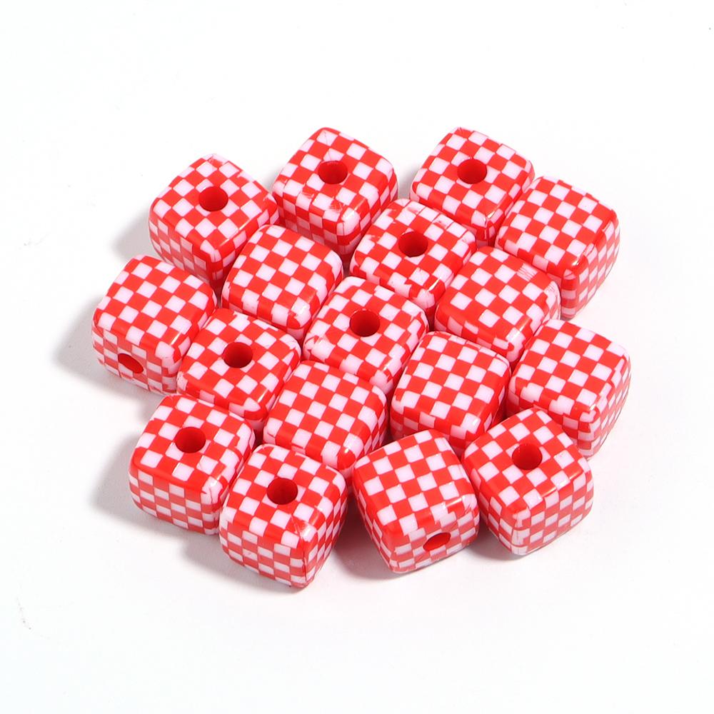 10Pcs 13mm Acrylic Beads Colorful Checkerboard Pattern Large Hole Square Beads For Craft Bracelet Making DIY Jewelry Accessories