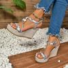 Женская обувь 2024 Бренд Эластичная лента Женские сандалии Летние Смешанные цвета Новинка Металлические цветы Высокий каблук Водонепроницаемые сандалии