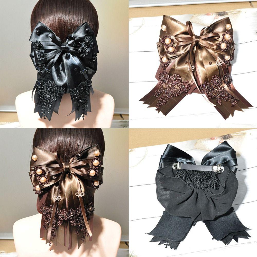 Classic Lace Work Hairnet Fashion Hair Clip Cover Pearl Barrette For Nurse Bank Catering