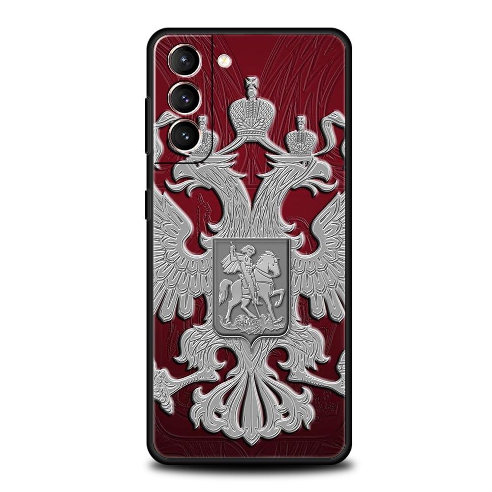 Чехол для телефона Samsung Galaxy S23 S22 Ultra S20 S21 FE 5G S10 S9 Plus S10E S8 Note 20 Черный Чехол Россия Флаги России Эмблема
