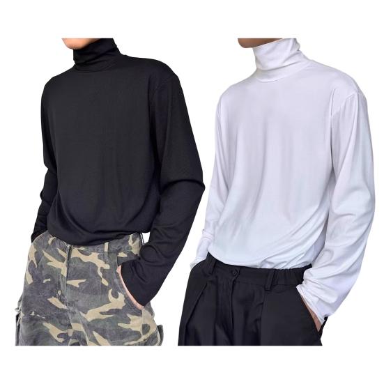 Men's Turtleneck Shirts Long Sleeve Pullover Tee Male Casual Slim Fit Undershirt Base Layer Top for Daily Sports Street