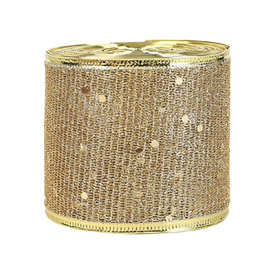 Translucent Polyester Ribbon for Bows 2.5" x 2.2 Yards Gold Sheer Christmas Tree Decoration and Gift Wrapping Wrapping, Mesh Fabric DIY Crafts Floral