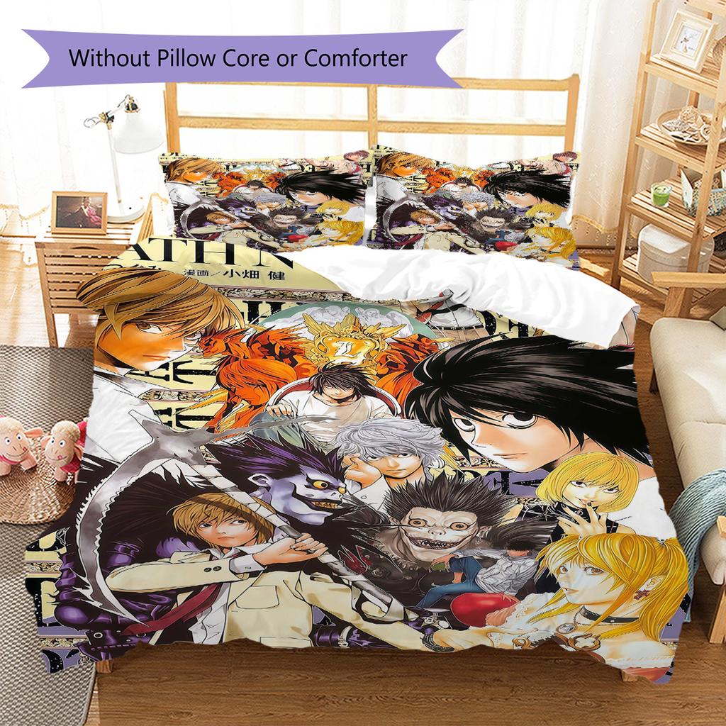Anime Death Note Pattern Bedding Set Quilt Cover Pillowcase Home Decor Gift (1 * duvet cover + 2 * pillowcase, without core)
