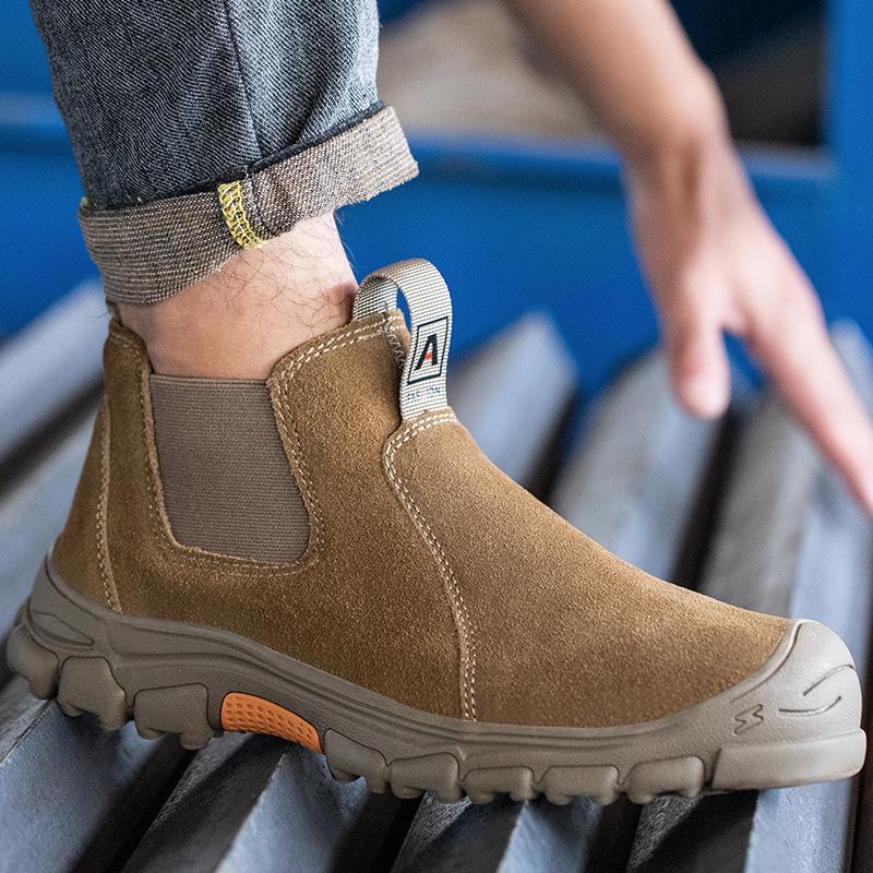 Мужские повседневные рабочие ботинки с металлическим подноском, замшевые кожаные защитные ботинки для работы на открытом воздухе, челси, боты, защитная обувь