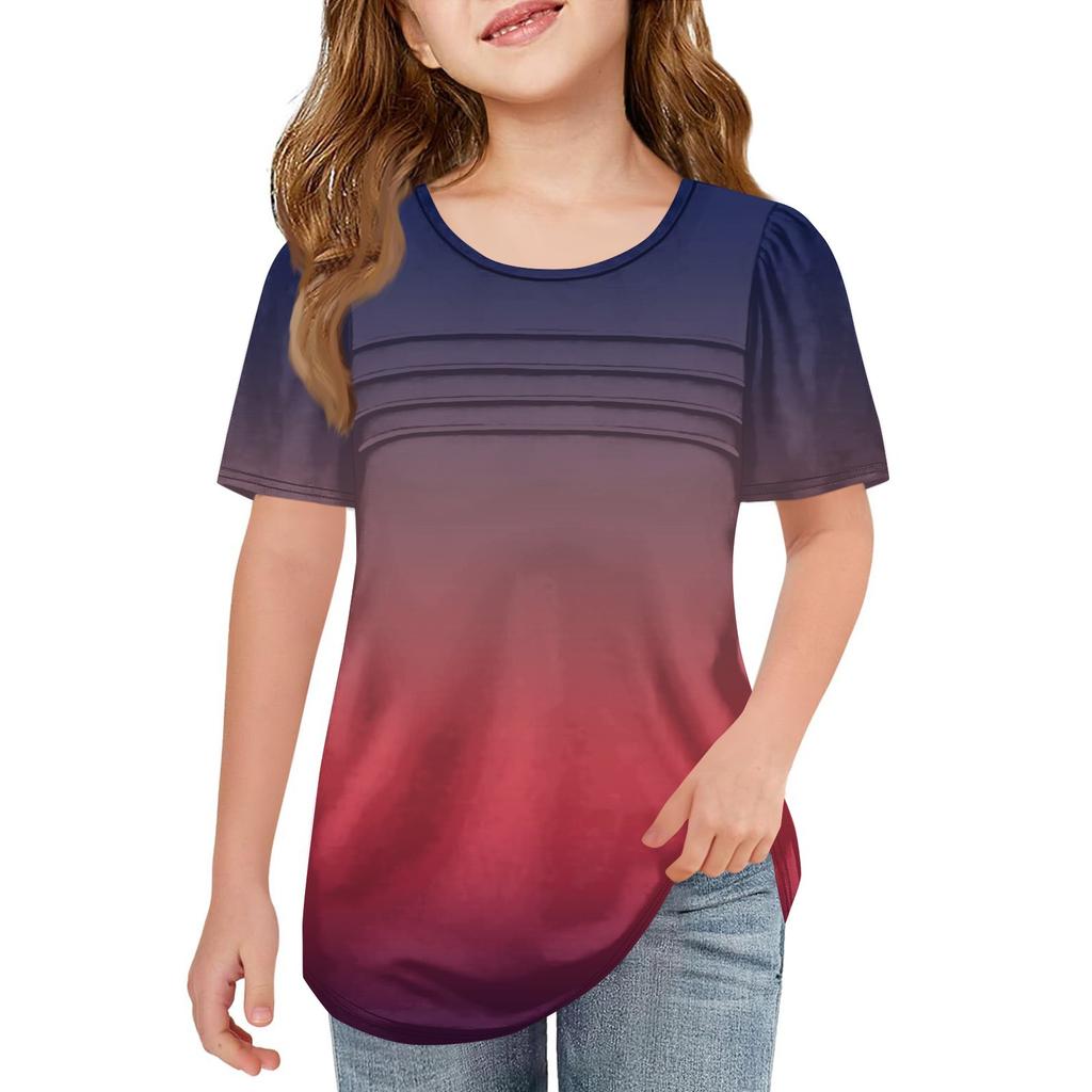 Children Fold T-shirts Short-sleeved Summer Round Collar Gradient Leisure Coat T-shirt