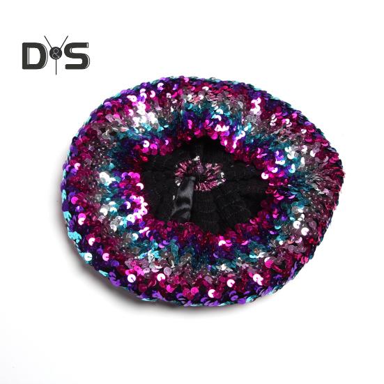 Sequin Beret for Women Sparkling Stage Effect No Brim Flat Top Solid Color Parties Performances Headwear Lady Cap